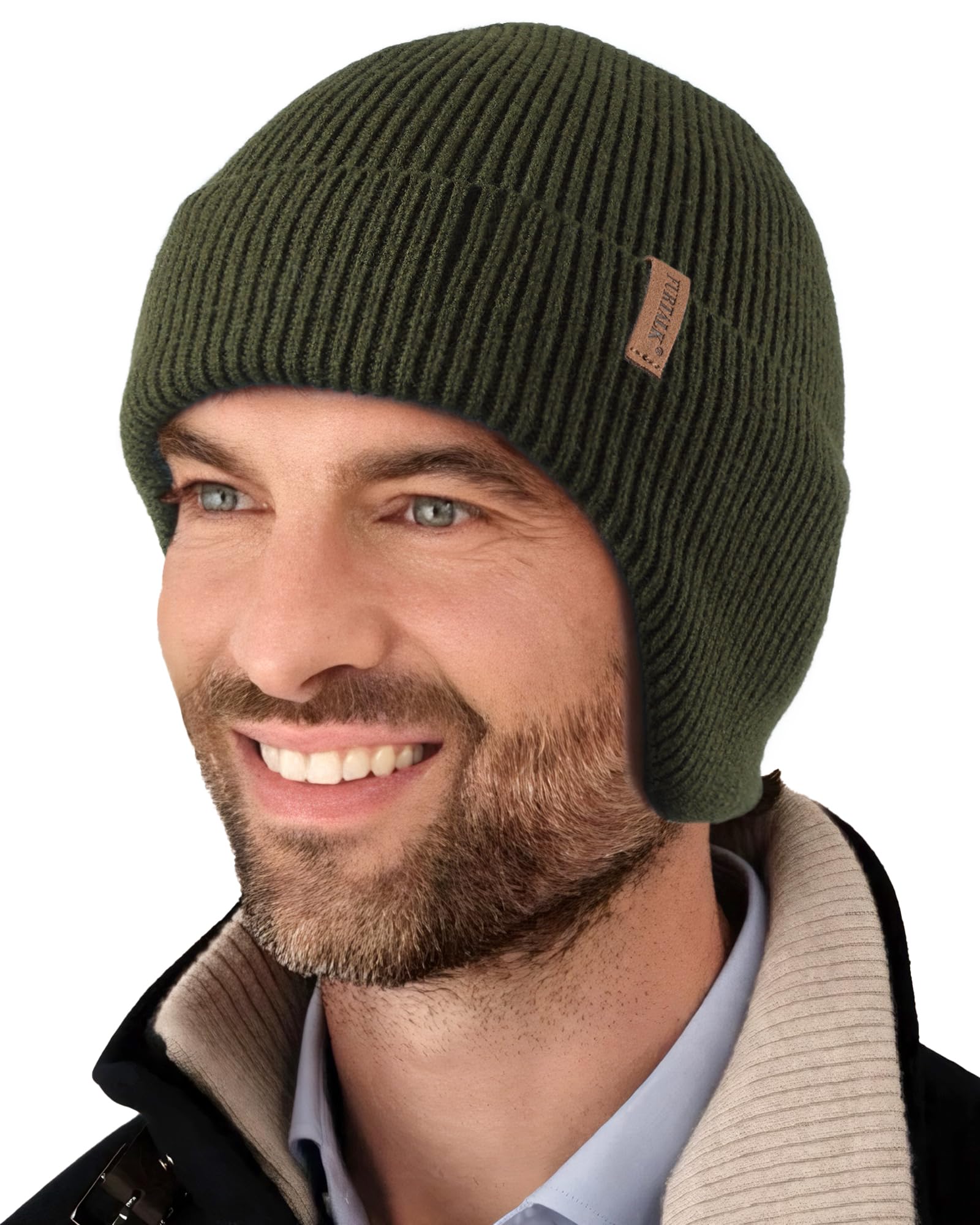 FURTALK Winter Beanie Hats with Earflap for Men Warm Fleece Line Knitted Outdoor Caps